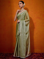 Thumbnail for NOZ2TOZ Women's Organza Olive Embellished Designer Saree With Blouse Piece - Distacart
