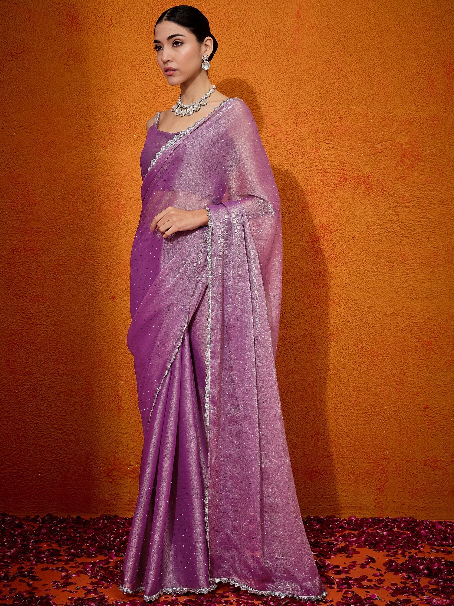 NOZ2TOZ Women's Organza Mauve Embellished Designer Saree With Blouse Piece - Distacart