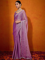 Thumbnail for NOZ2TOZ Women's Organza Mauve Embellished Designer Saree With Blouse Piece - Distacart