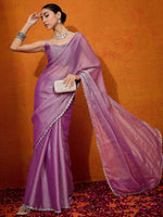 Thumbnail for NOZ2TOZ Women's Organza Mauve Embellished Designer Saree With Blouse Piece - Distacart