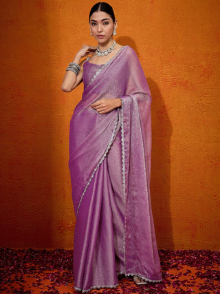 NOZ2TOZ Women's Organza Mauve Embellished Designer Saree With Blouse Piece - Distacart
