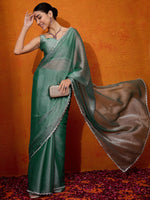 Thumbnail for NOZ2TOZ Women's Organza Teal green Embellished Designer Saree With Blouse Piece - Distacart