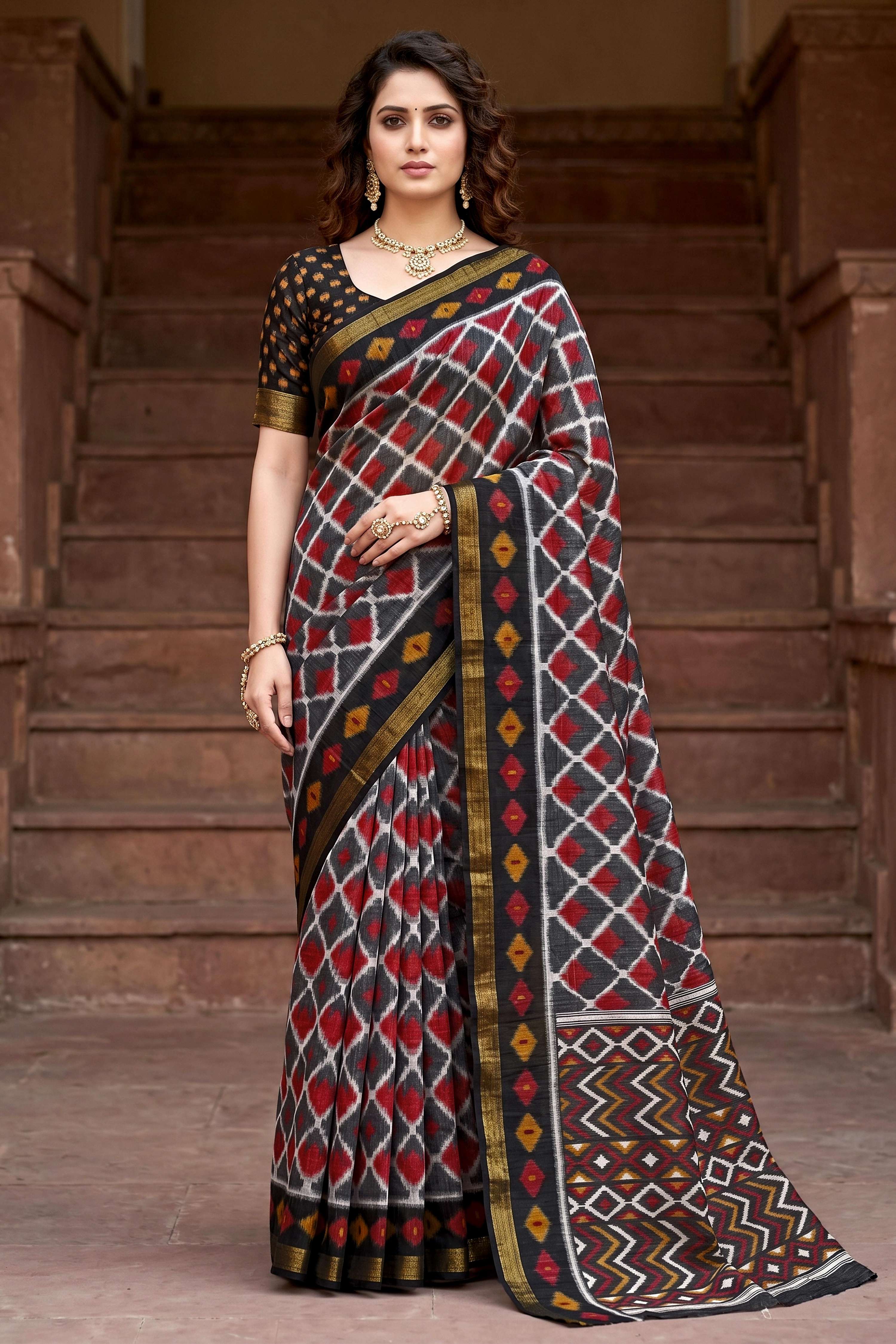 Sangam Prints Gray Cotton Print Woven Work Traditional Saree - Dista