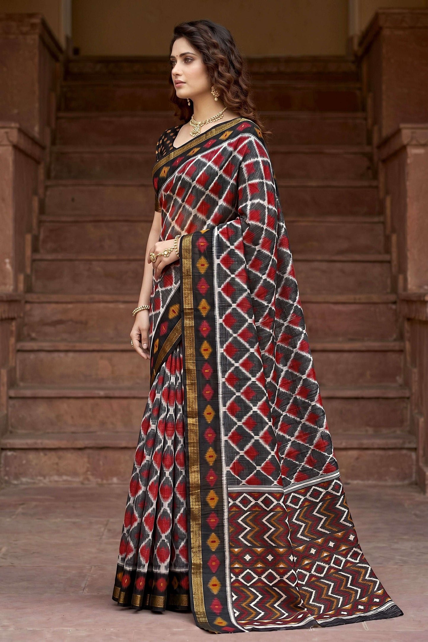 Sangam Prints Gray Cotton Print Woven Work Traditional Saree - Dista