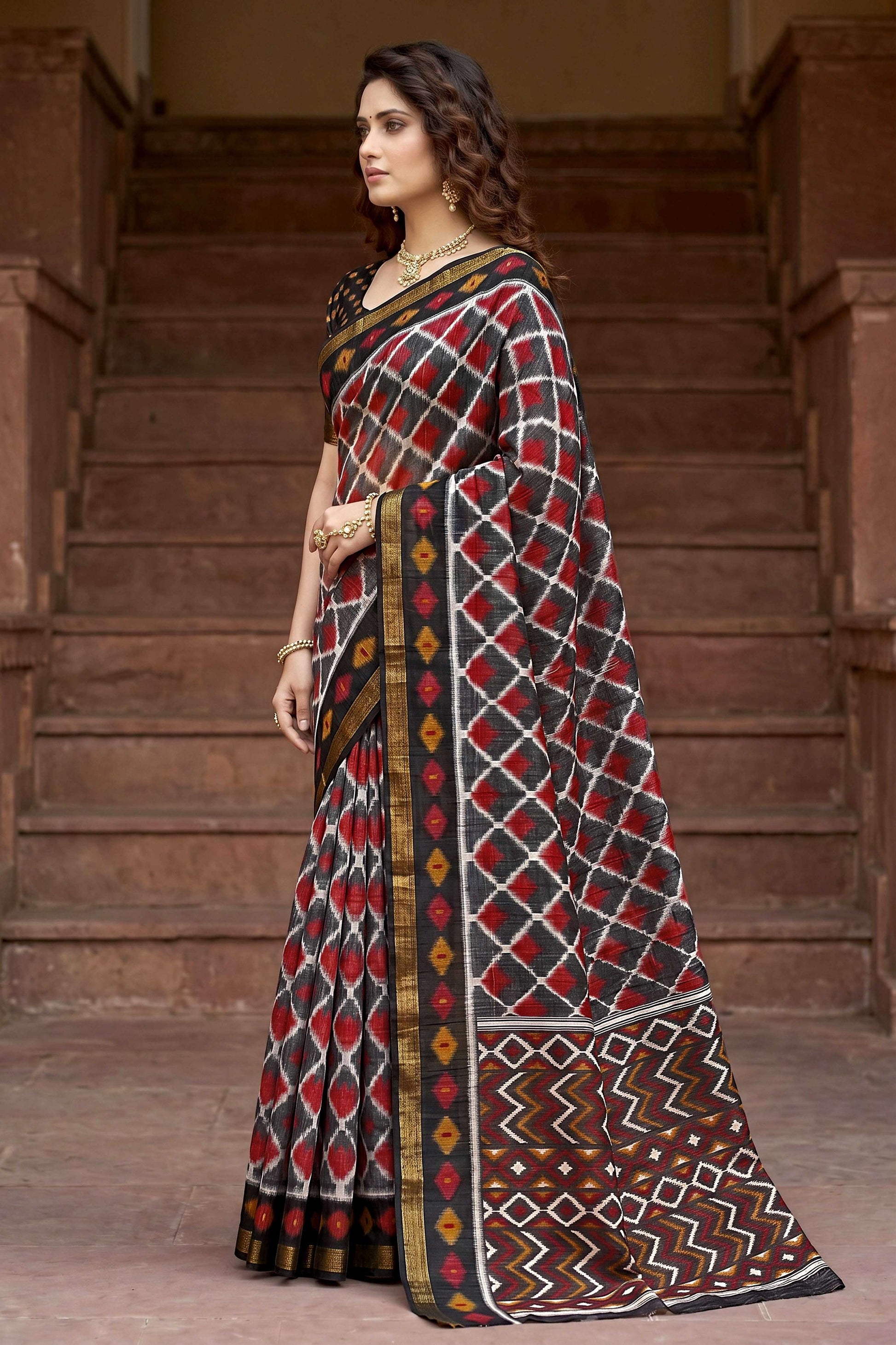 Sangam Prints Gray Cotton Print Woven Work Traditional Saree - Dista