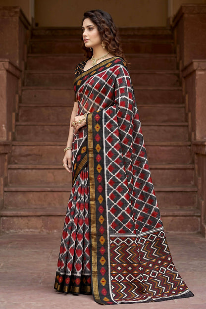 Sangam Prints Gray Cotton Print Woven Work Traditional Saree - Dista