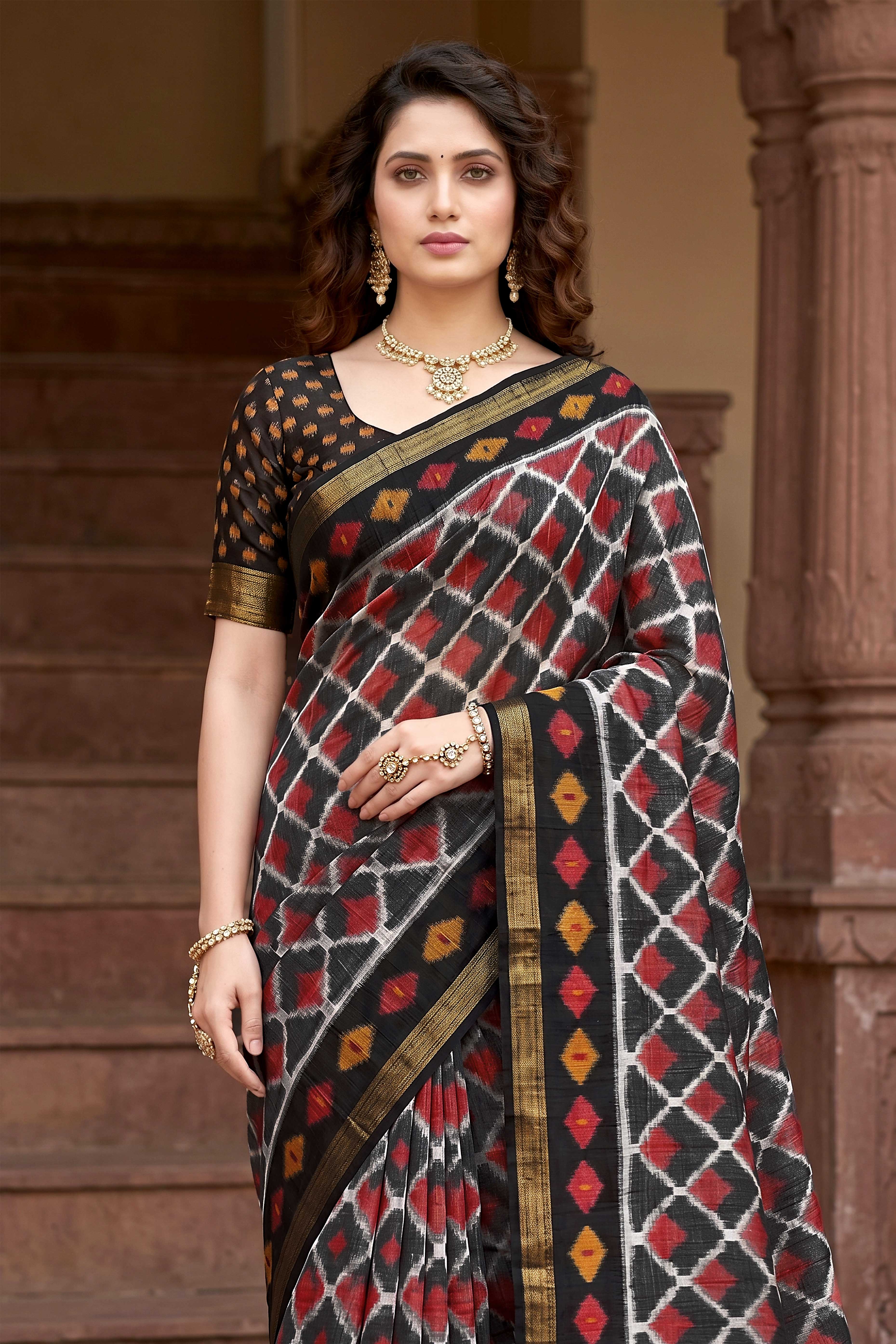Sangam Prints Gray Cotton Print Woven Work Traditional Saree - Dista
