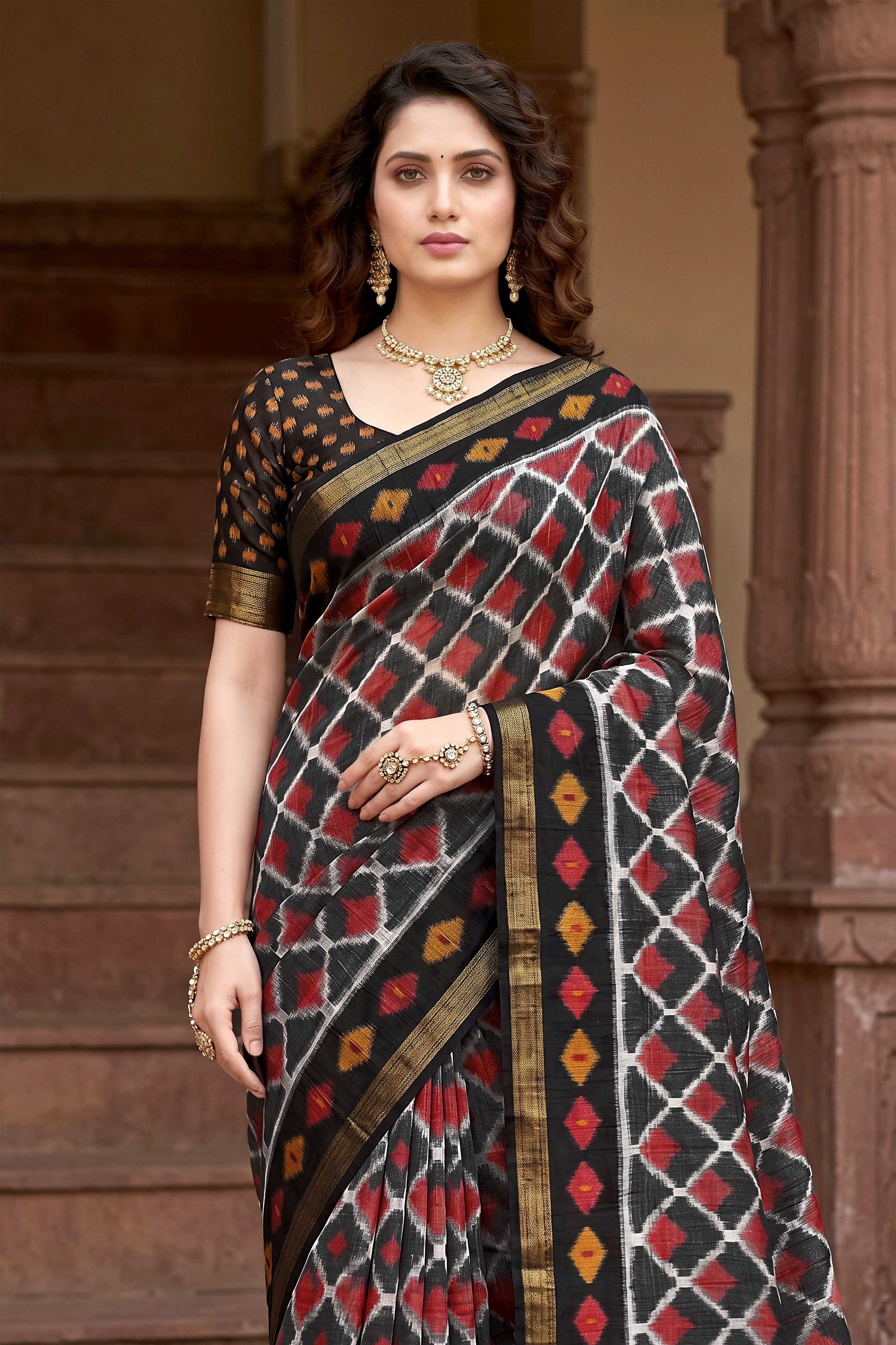 Sangam Prints Gray Cotton Print Woven Work Traditional Saree - Dista