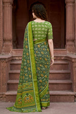 Thumbnail for Sangam Prints Mehndi Green Cotton Print Woven Work Traditional Saree - Dista