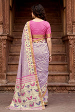Thumbnail for Sangam Prints Lavender Cotton Print Woven Work Traditional Saree - Dista