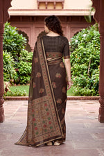 Thumbnail for Sangam Prints Coffee Brown Cotton Print Woven Work Traditional Saree - Dista