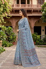 Thumbnail for Sangam Prints Gray Cotton Print Woven Work Traditional Saree - Dista