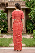 Thumbnail for Sangam Prints Coral Orange Cotton Print Woven Work Traditional Saree - Dista