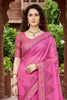 Sangam Prints Rani Pink Cotton Print Woven Work Traditional Saree - Dista