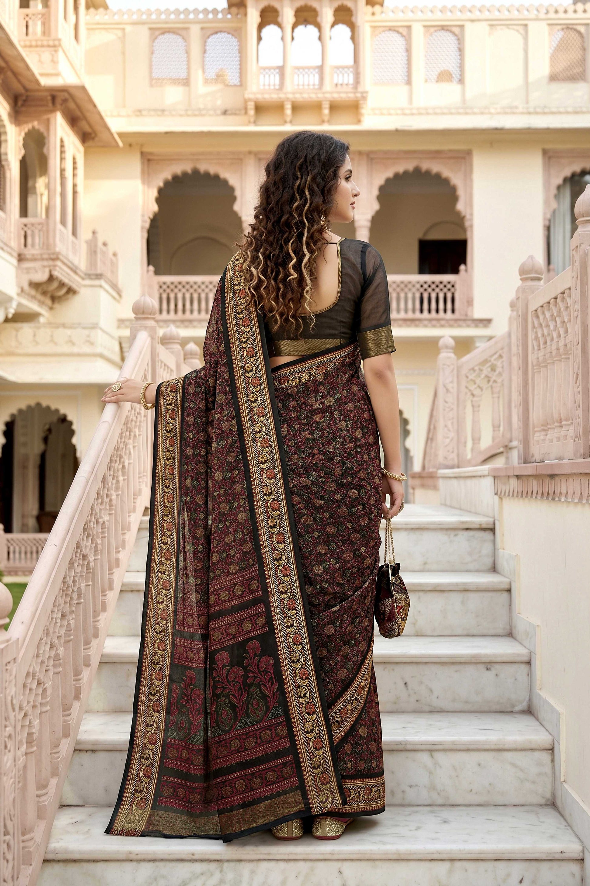 Sangam Prints Brown Cotton Print Woven Work Traditional Saree - Dista