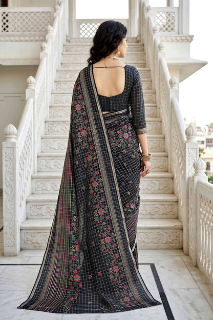 Sangam Prints Black Cotton Print Woven Work Traditional Saree - Dista