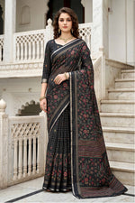Thumbnail for Sangam Prints Black Cotton Print Woven Work Traditional Saree - Dista