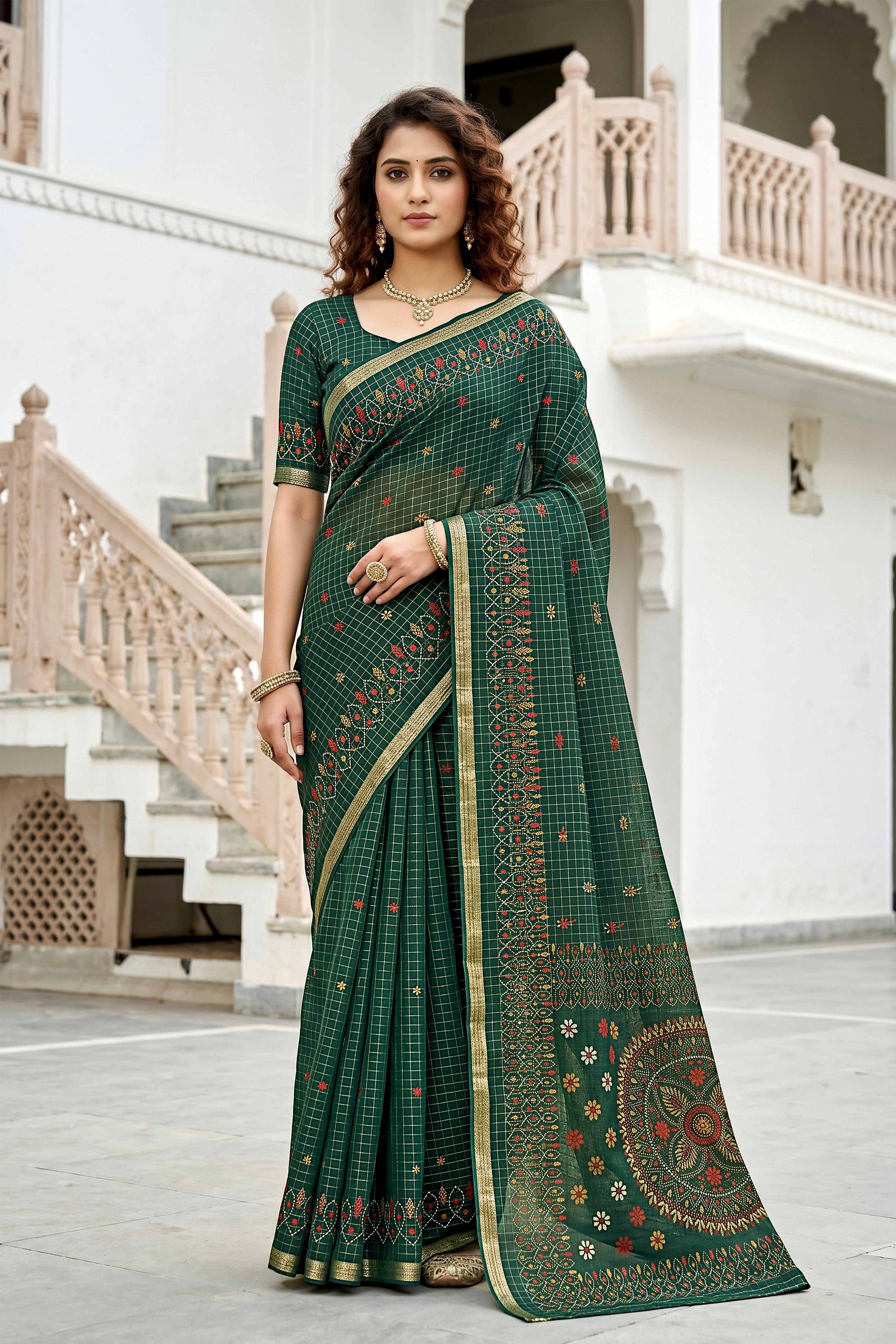Sangam Prints Green Cotton Print Woven Work Traditional Saree - Dista