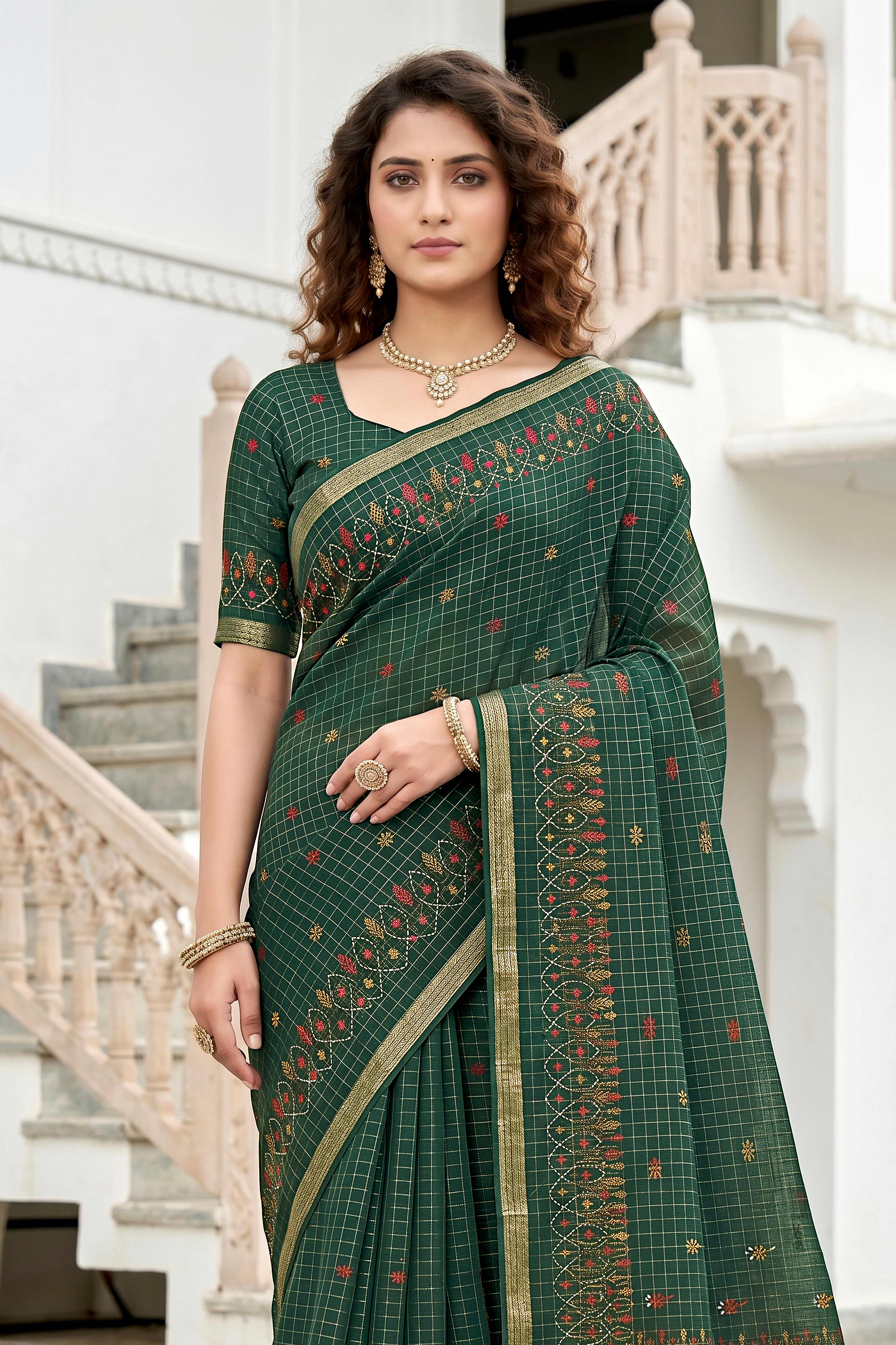 Sangam Prints Green Cotton Print Woven Work Traditional Saree - Dista