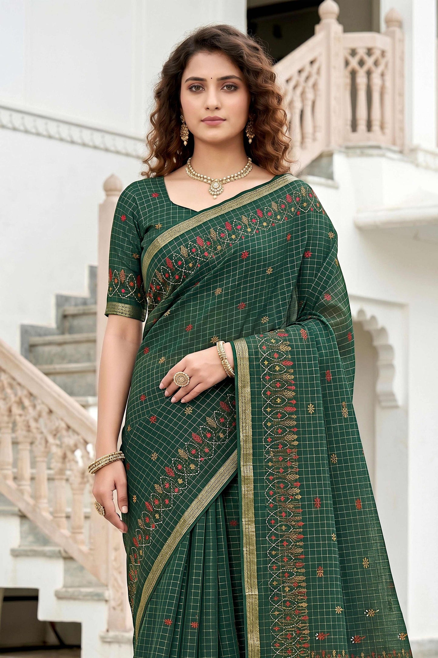 Sangam Prints Green Cotton Print Woven Work Traditional Saree - Dista