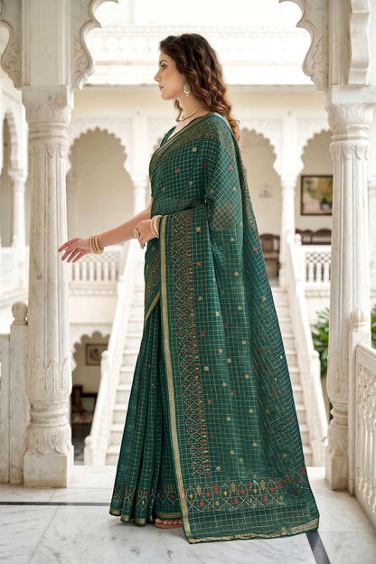 Sangam Prints Green Cotton Print Woven Work Traditional Saree - Dista