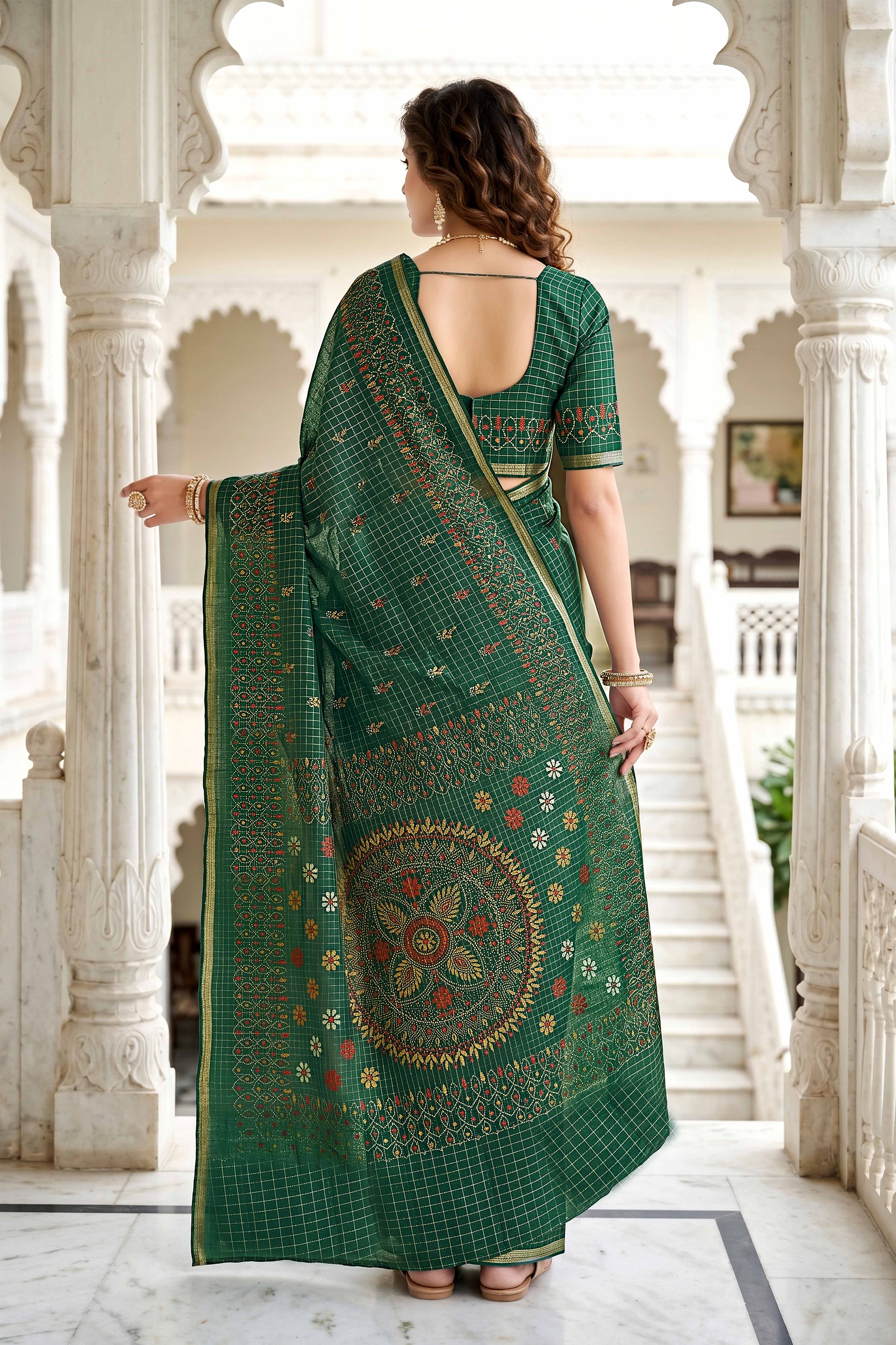 Sangam Prints Green Cotton Print Woven Work Traditional Saree - Dista