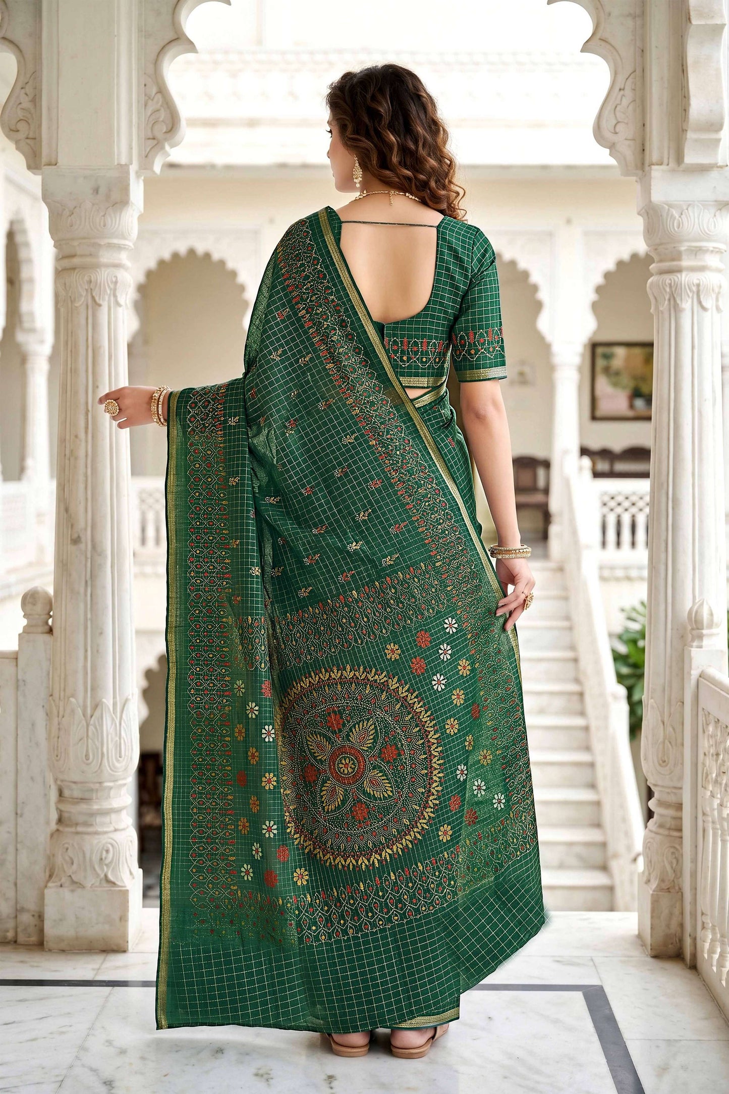 Sangam Prints Green Cotton Print Woven Work Traditional Saree - Dista