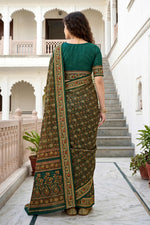 Thumbnail for Sangam Prints Dark Green Cotton Print Woven Work Traditional Saree - Dista