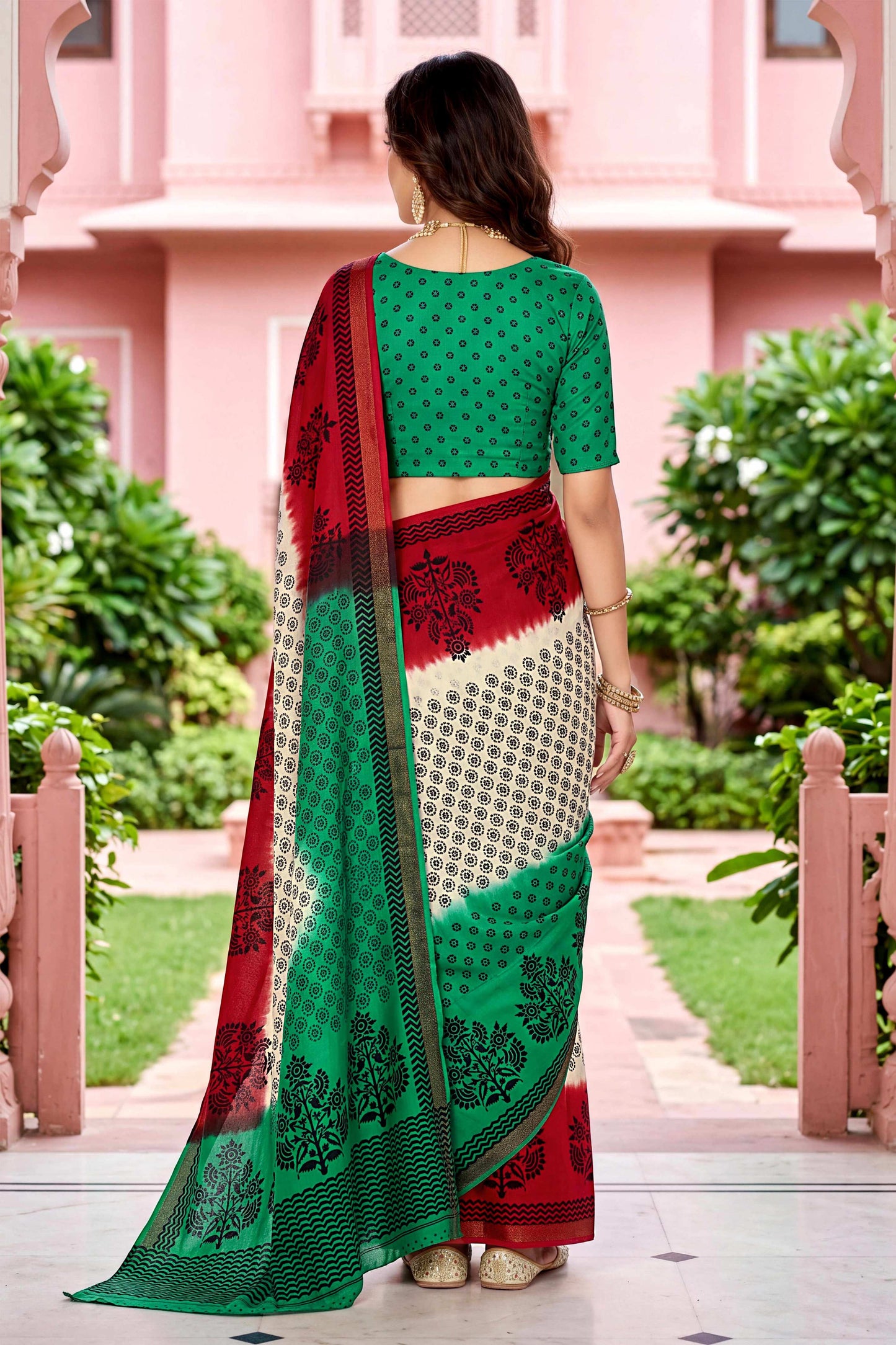 Sangam Prints Off-White Cotton Print Woven Work Traditional Saree - Dista