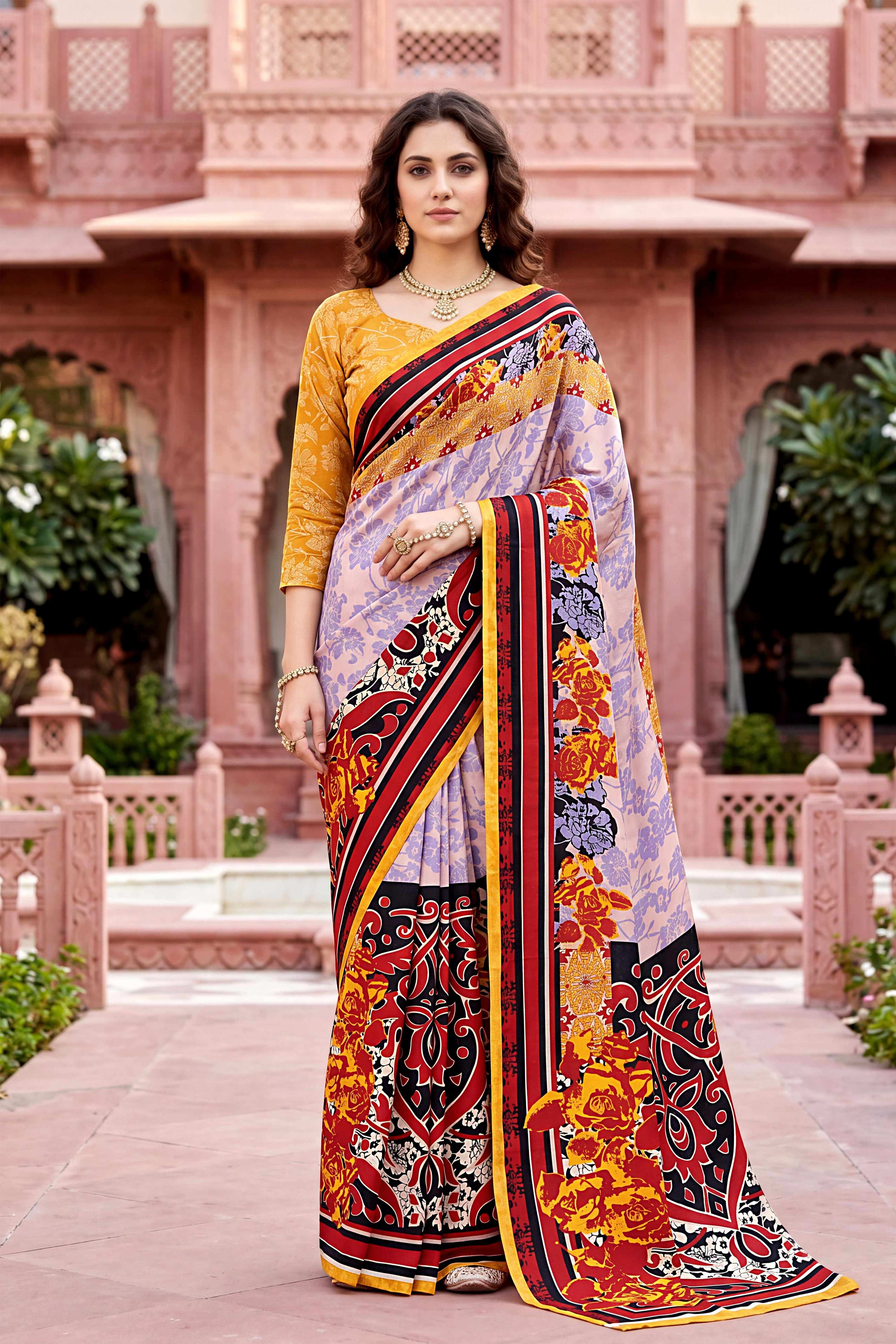 Sangam Prints Light Purple Cotton Print Woven Work Traditional Saree - Dista