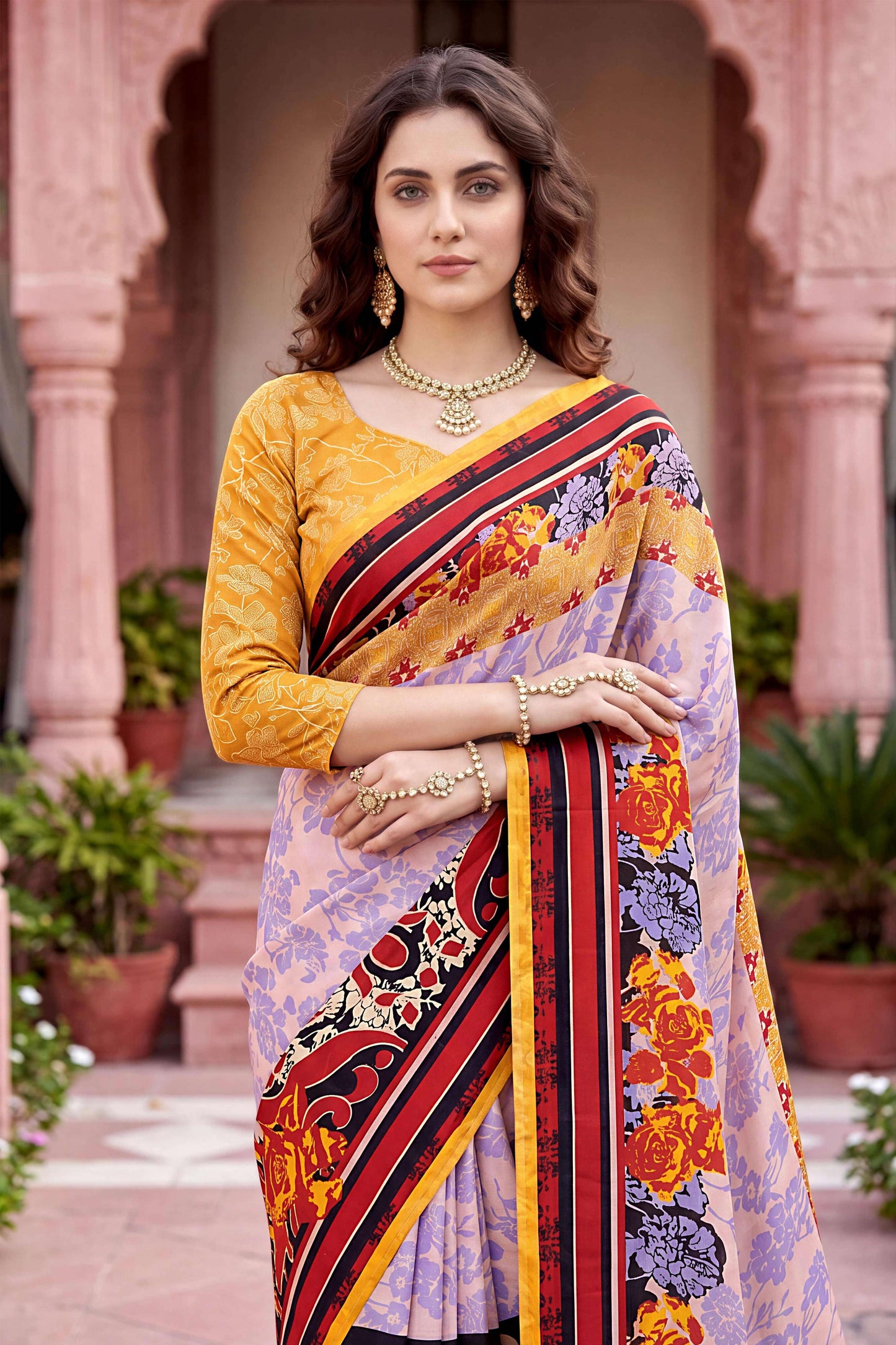 Sangam Prints Light Purple Cotton Print Woven Work Traditional Saree - Dista