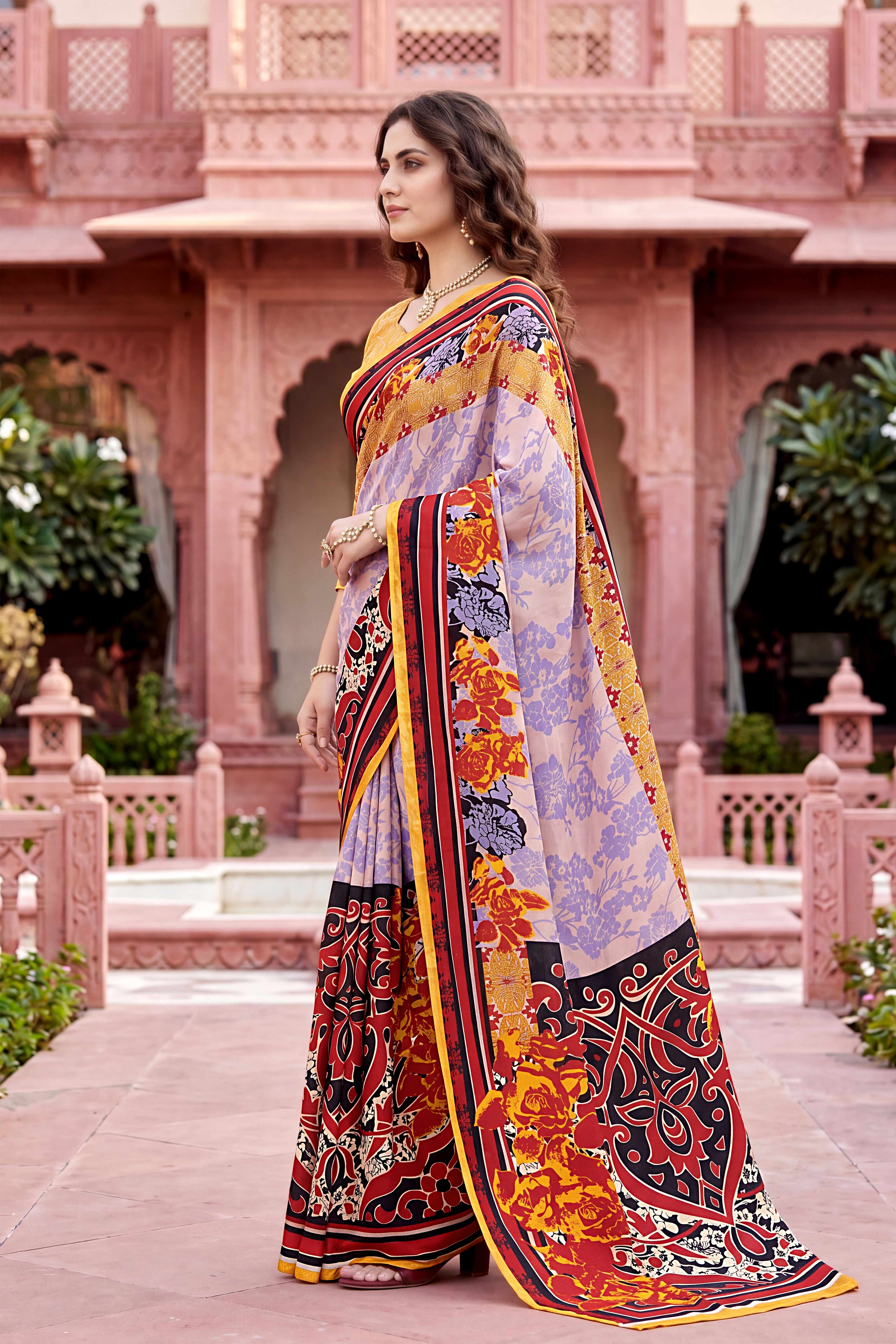 Sangam Prints Light Purple Cotton Print Woven Work Traditional Saree - Dista