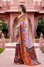 Thumbnail for Sangam Prints Light Purple Cotton Print Woven Work Traditional Saree - Dista