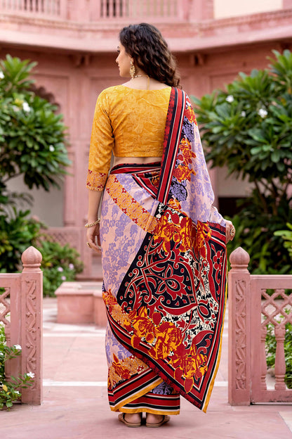 Sangam Prints Light Purple Cotton Print Woven Work Traditional Saree - Dista