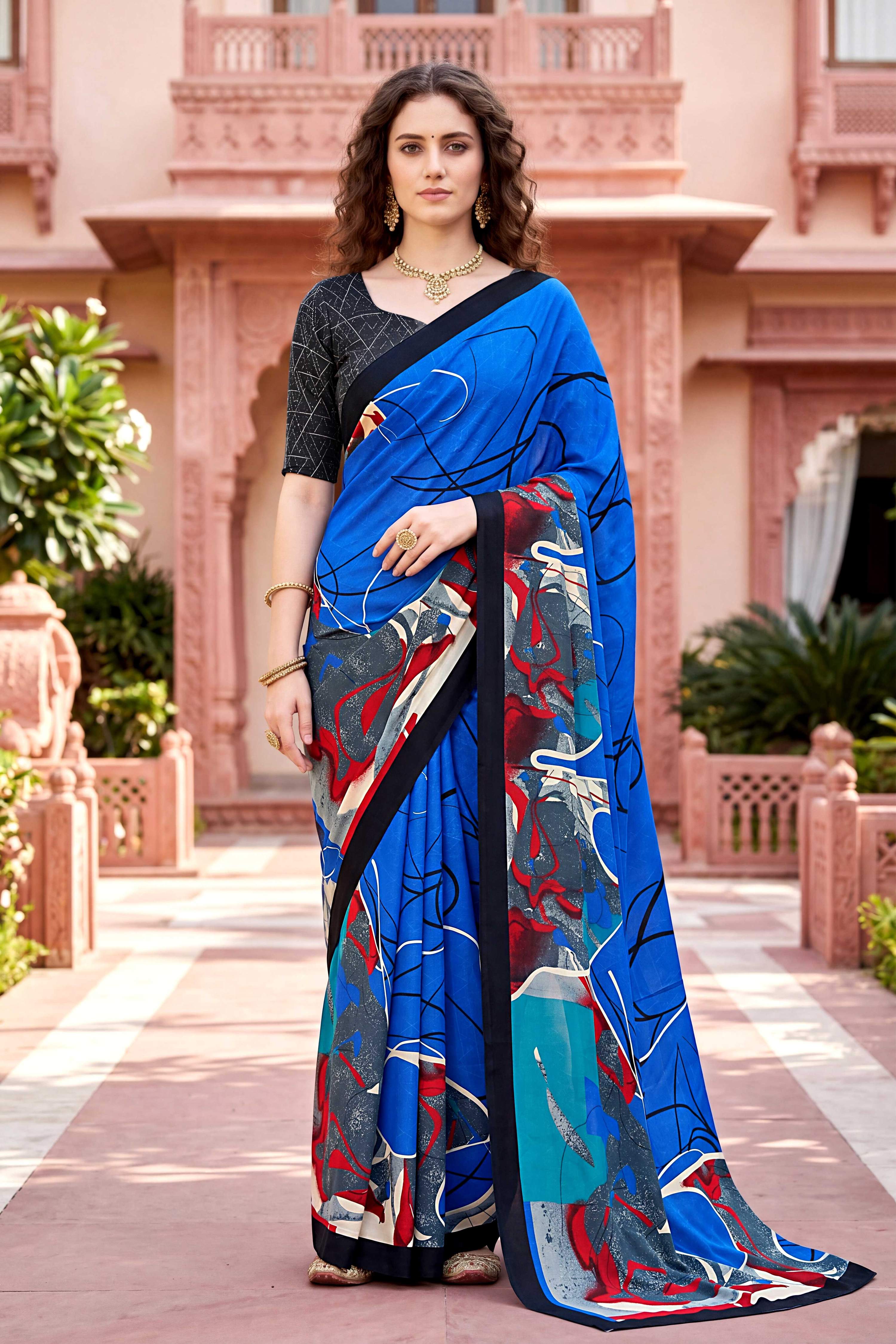 Sangam Prints Blue Cotton Print Woven Work Traditional Saree - Dista