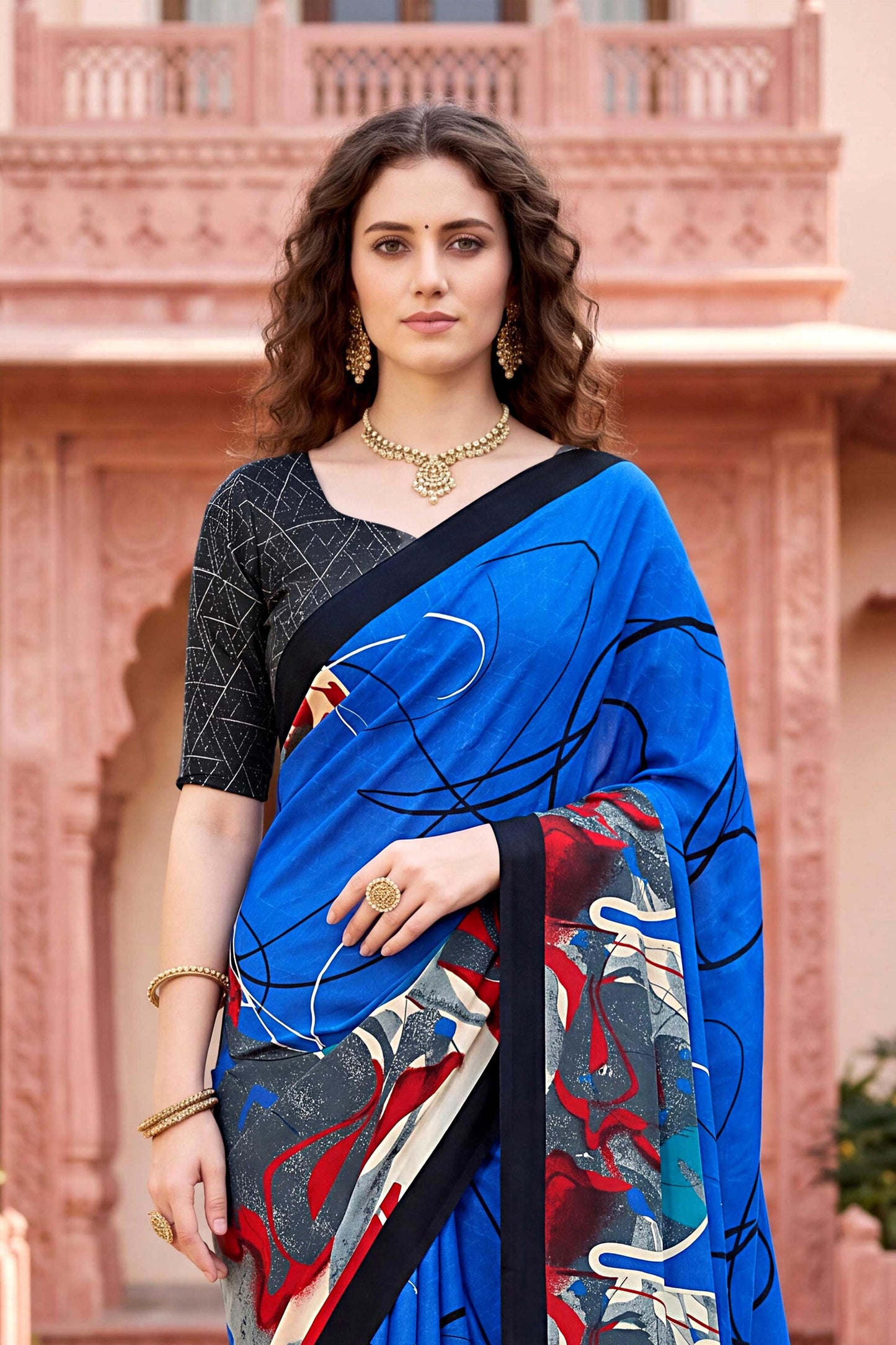 Sangam Prints Blue Cotton Print Woven Work Traditional Saree - Dista