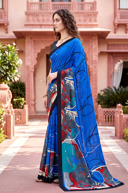 Sangam Prints Blue Cotton Print Woven Work Traditional Saree - Dista