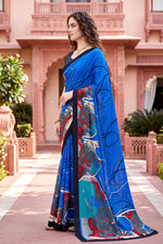 Thumbnail for Sangam Prints Blue Cotton Print Woven Work Traditional Saree - Dista