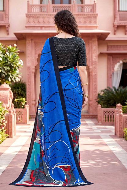 Sangam Prints Blue Cotton Print Woven Work Traditional Saree - Dista