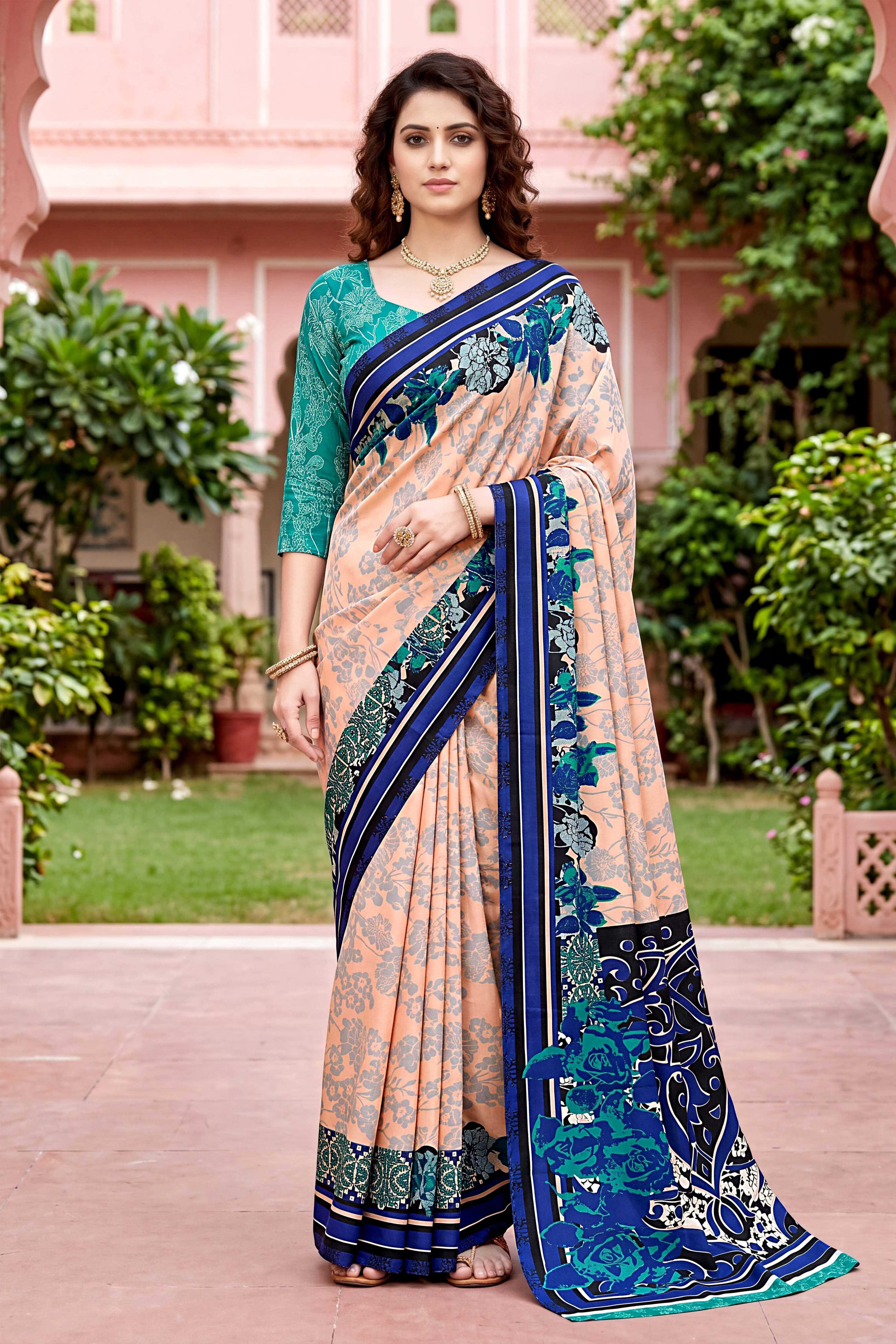Sangam Prints Peach Cotton Print Woven Work Traditional Saree - Dista