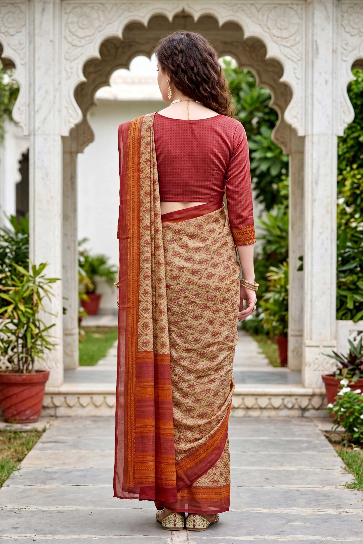 Sangam Prints Beige Cotton Print Woven Work Traditional Saree - Dista