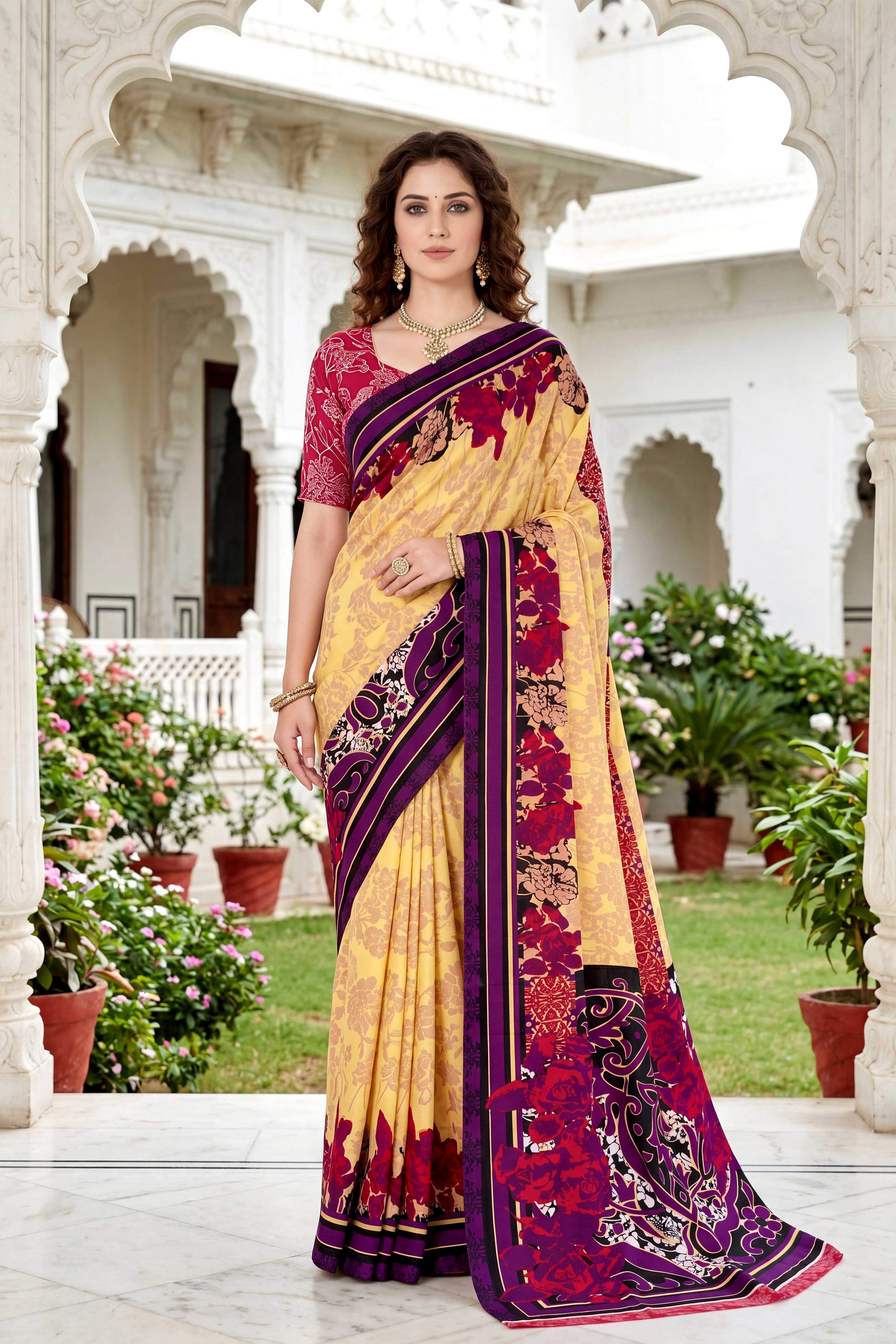 Sangam Prints Yellow Cotton Print Woven Work Traditional Saree - Dista