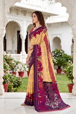 Thumbnail for Sangam Prints Yellow Cotton Print Woven Work Traditional Saree - Dista