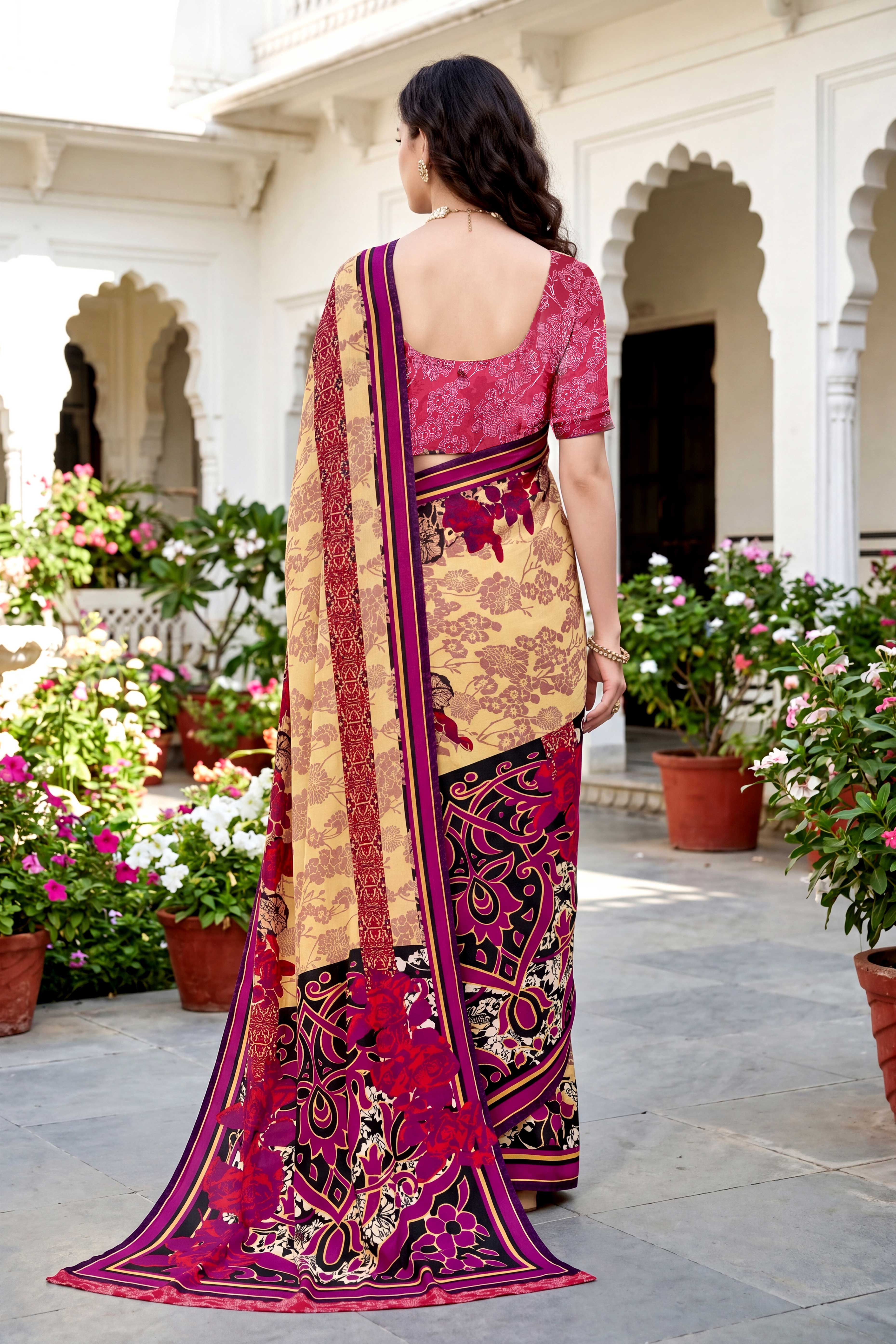 Sangam Prints Yellow Cotton Print Woven Work Traditional Saree - Dista
