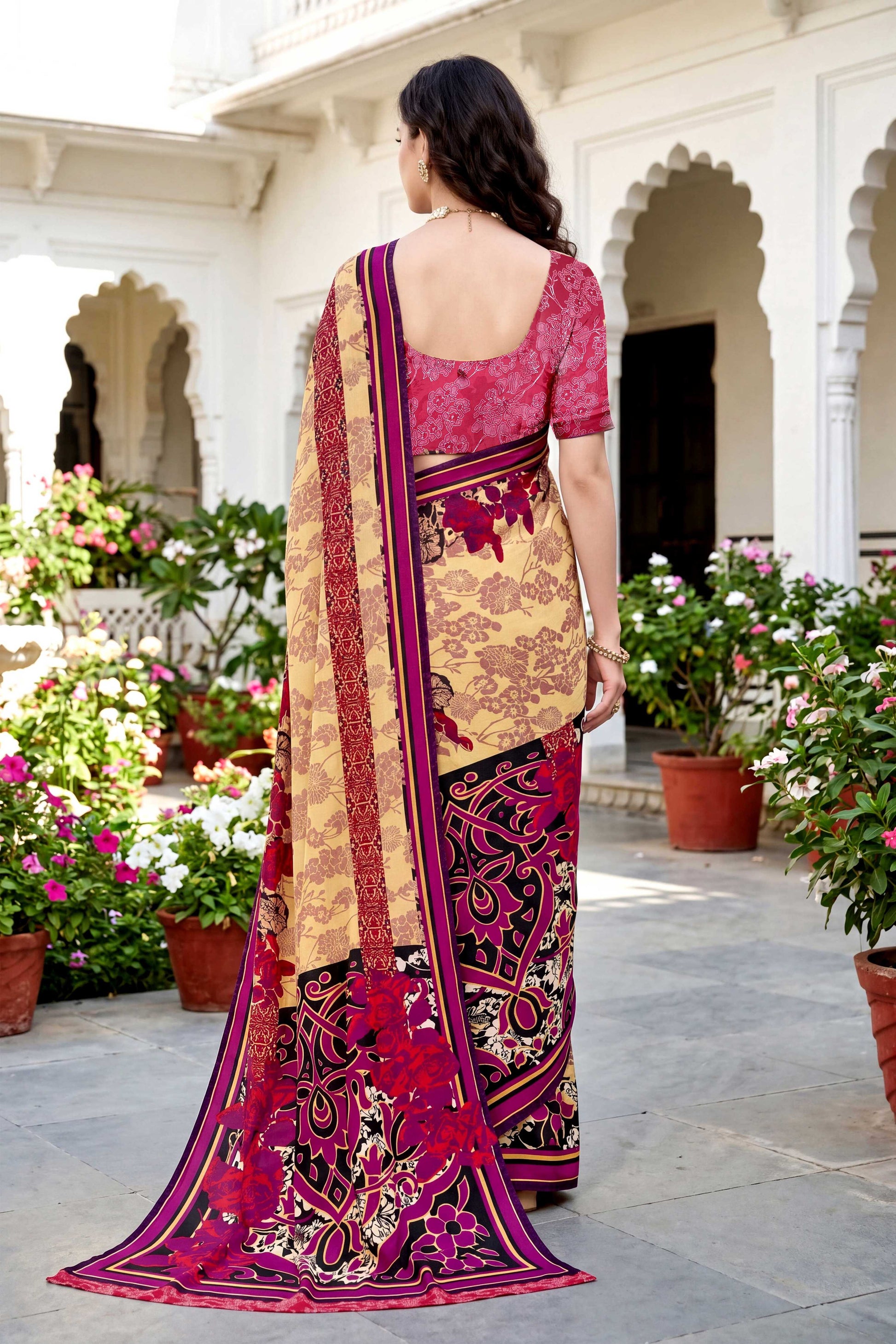 Sangam Prints Yellow Cotton Print Woven Work Traditional Saree - Dista