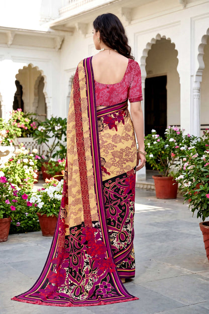 Sangam Prints Yellow Cotton Print Woven Work Traditional Saree - Dista