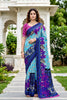 Sangam Prints Sky Blue Cotton Print Woven Work Traditional Saree - Dista