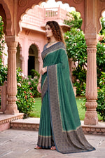 Thumbnail for Sangam Prints Green Cotton Print Woven Work Traditional Saree - Dista