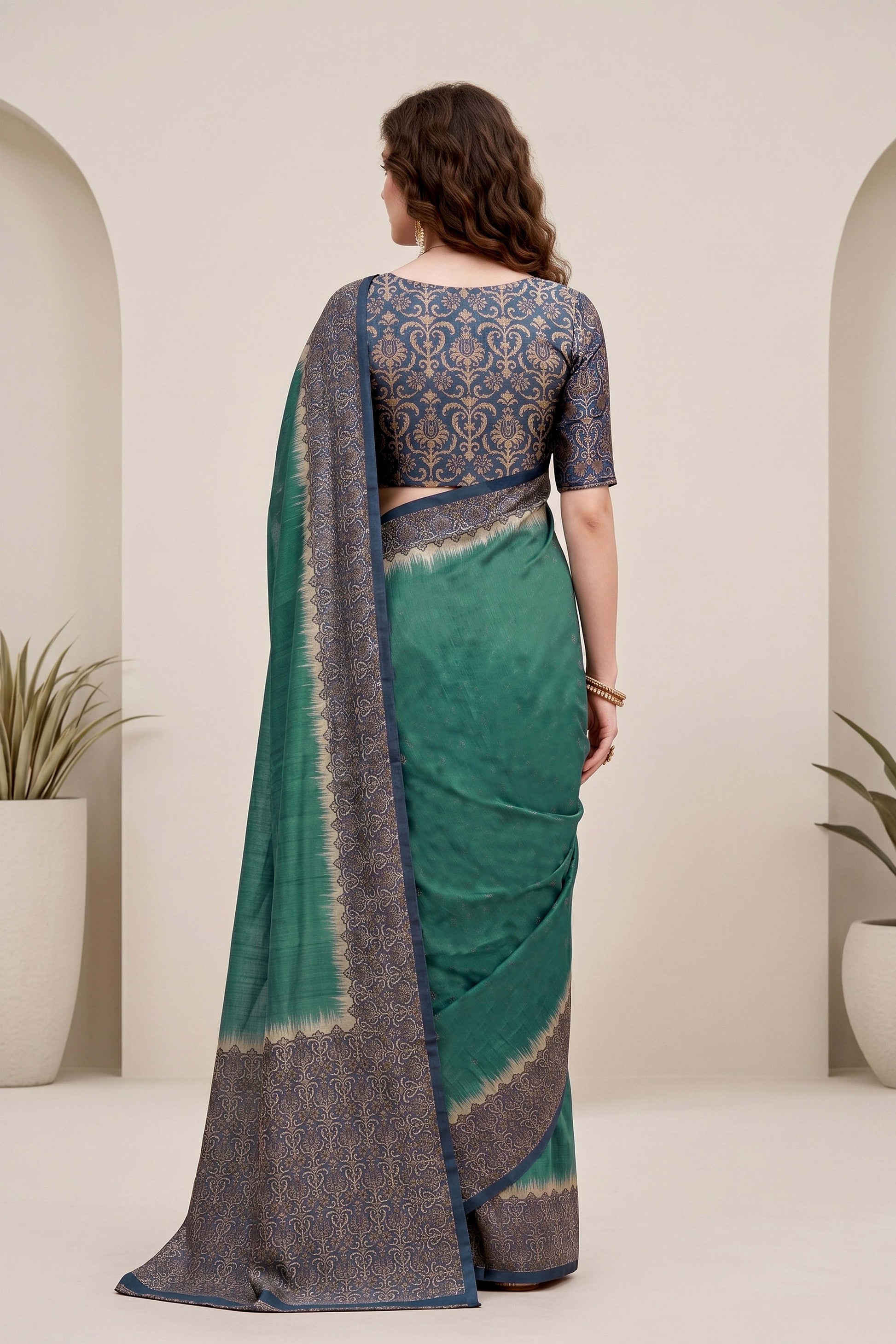 Sangam Prints Green Cotton Print Woven Work Traditional Saree - Dista