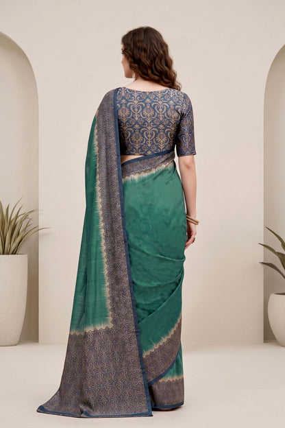 Sangam Prints Green Cotton Print Woven Work Traditional Saree - Dista